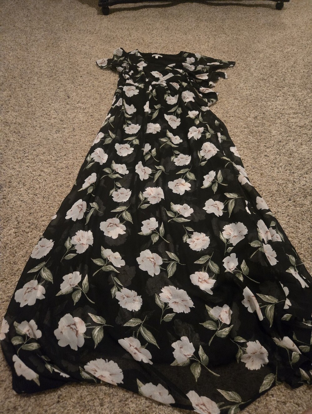Charlotte Russ Black Floral Maxi Dress with White Blossoms